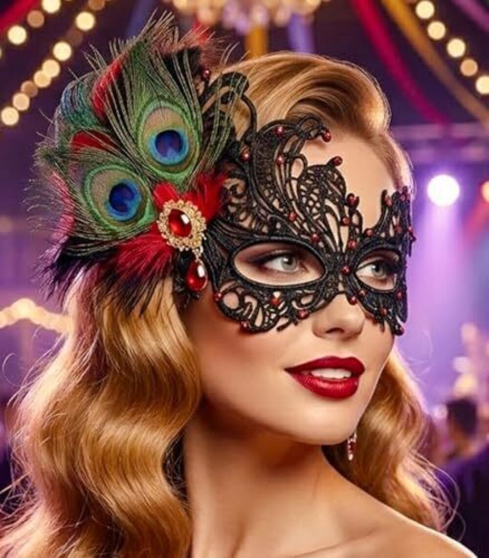 1780 Feather Lace Masquerade Mask Venetian Ball Party Accessories